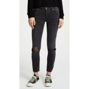 Free People Skinny Fishnet Jeans, Black